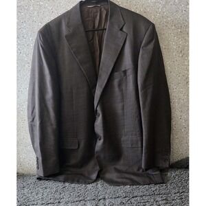 Canali Men's Silk Wool Blazer 56L EU 46L US Brown Beige Blue Plaid Made in Italy